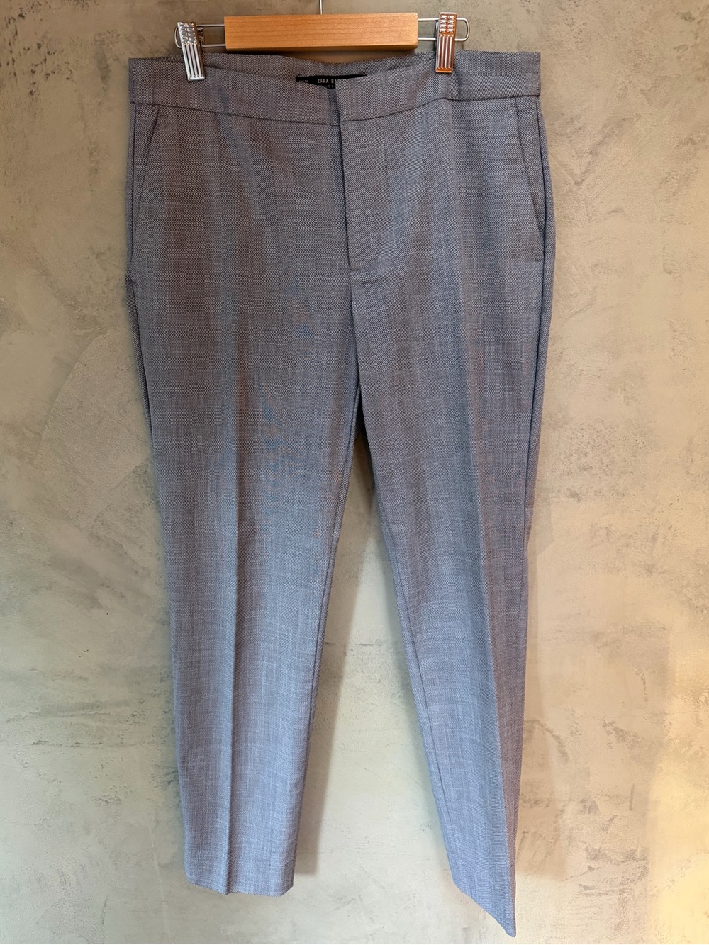Zara Basic Grey Herringbone Trousers Sz 6